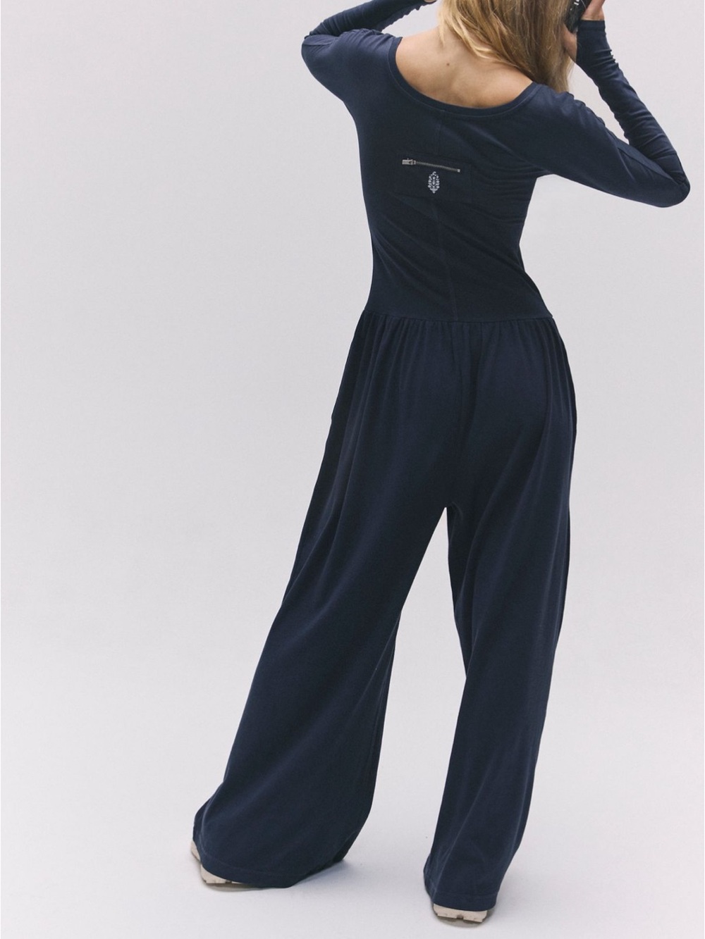 Free People FP Movement Hot Shot Wide Leg Long Sleeve Onesie Jumpsuit navy - Picture 2 of 13